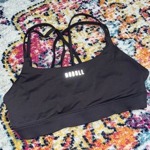 NO BULL sports bra? Gray, size L, razor back crossover detail